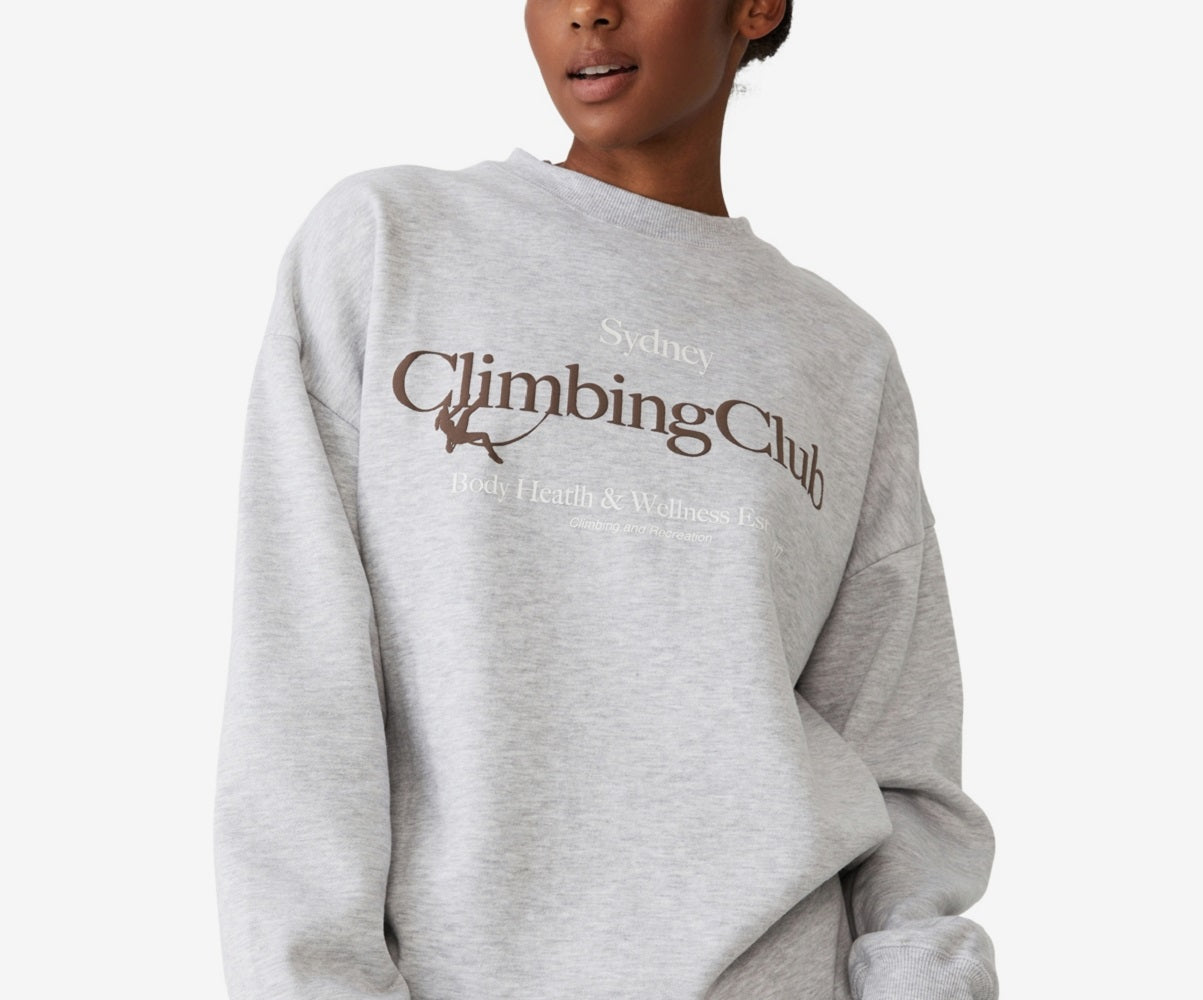 Suéter feminino estilo vida grande com gola redonda e estampa gráfica, tamanho pequeno, cinza, algodão on