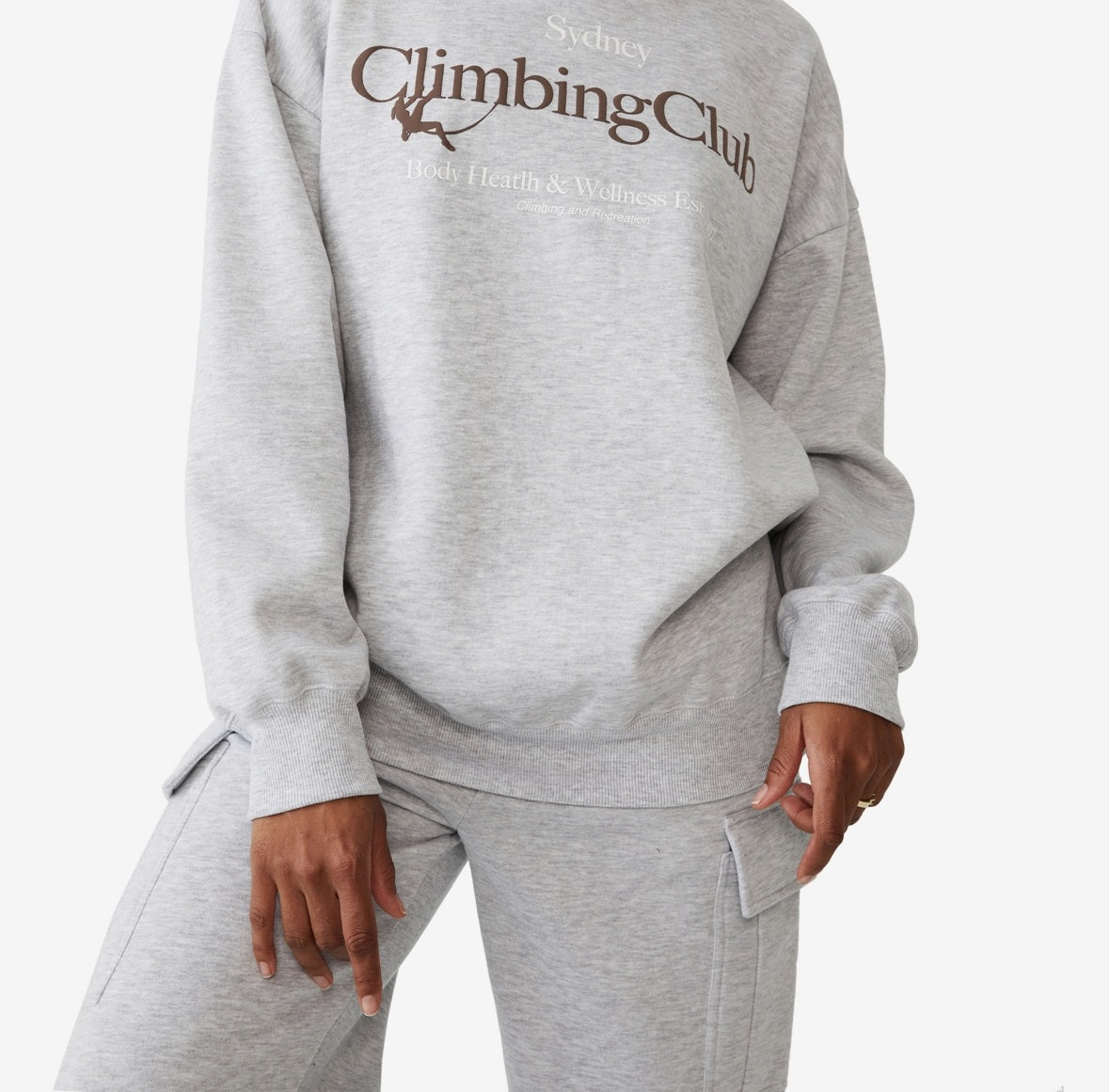 Suéter feminino estilo vida grande com gola redonda e estampa gráfica, tamanho pequeno, cinza, algodão on