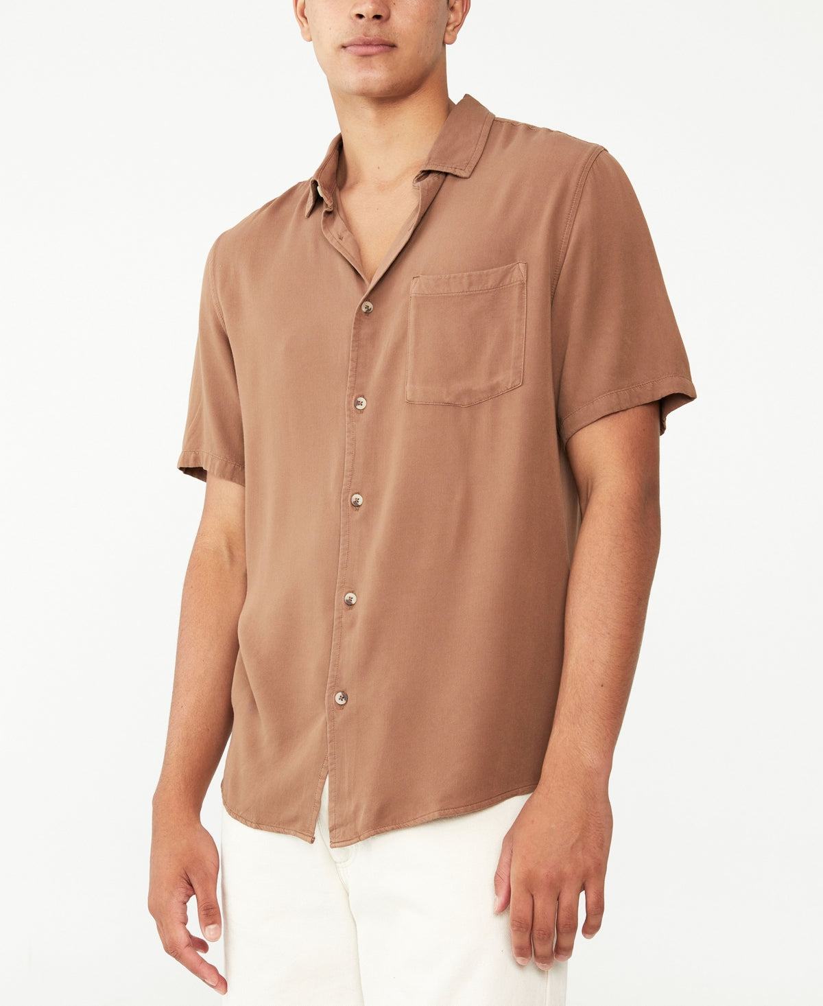 Camisa cubana masculina de manga curta COTTON ON marrom tamanho grande