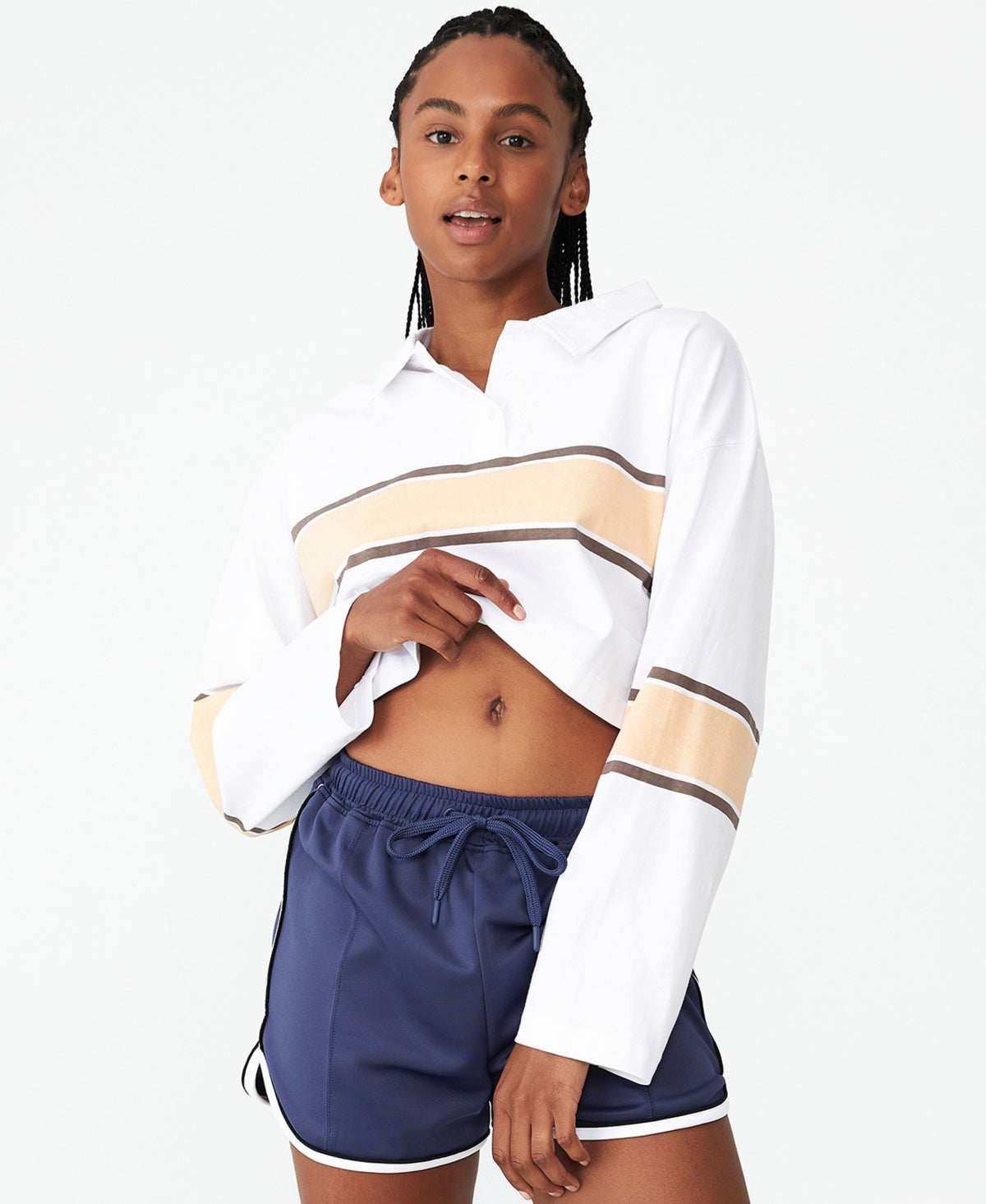 Polo feminino de manga comprida COTTON ON, branco, tamanho pequeno