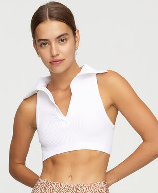 COTTON ON Women's Seamless Polo Crop Tank Top White Size X-Large