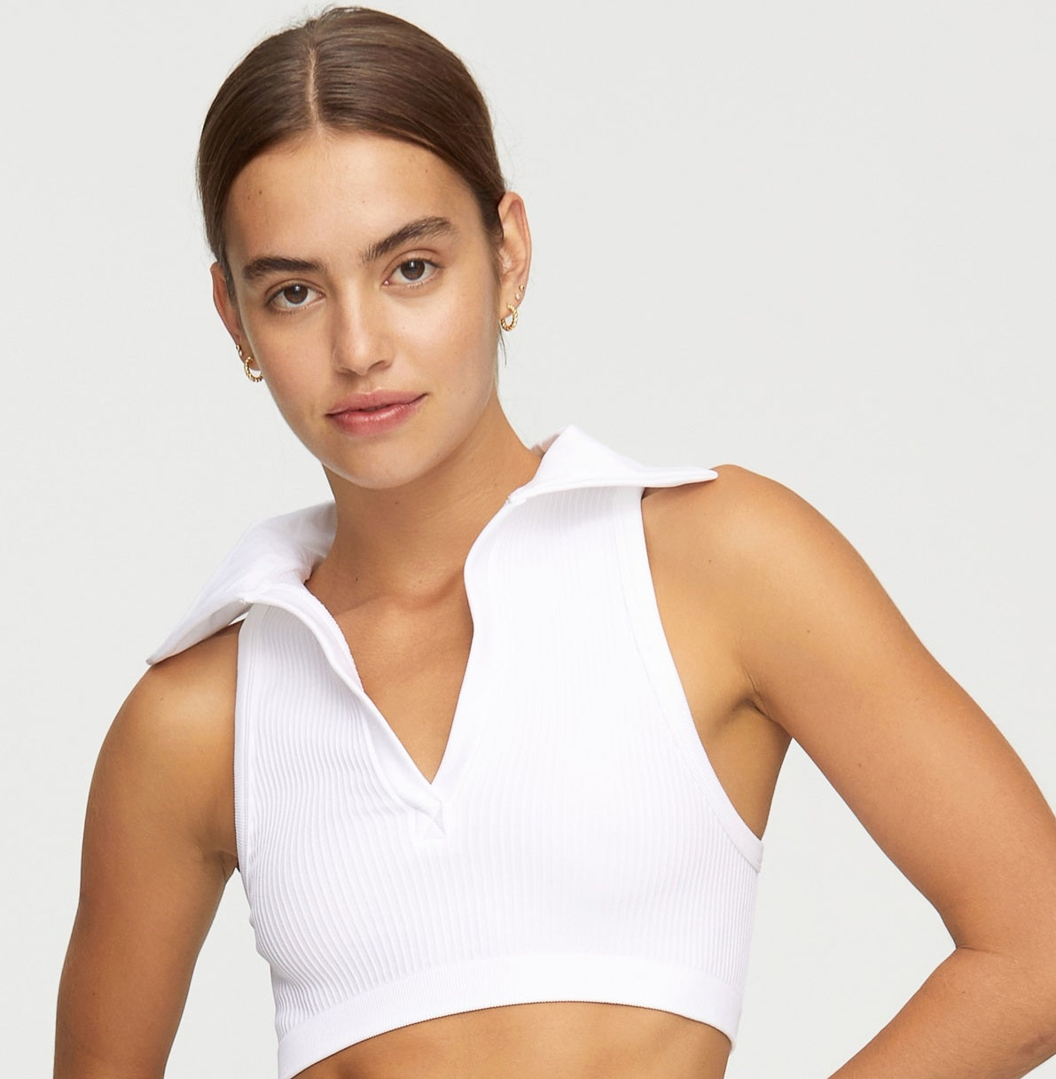 Camiseta polo cropped feminina sem costura COTTON ON, branca, tamanho X-G