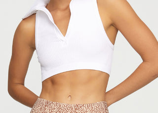 COTTON ON Women's Seamless Polo Crop Tank Top White Size X-Large