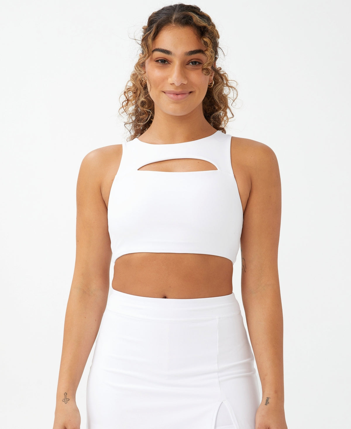 Top feminino com recortes suaves e colete COTTON ON, branco, tamanho X-G