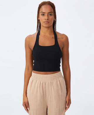 COTTON ON Top feminino de malha com decote torcido e alças finas, preto, tamanho grande