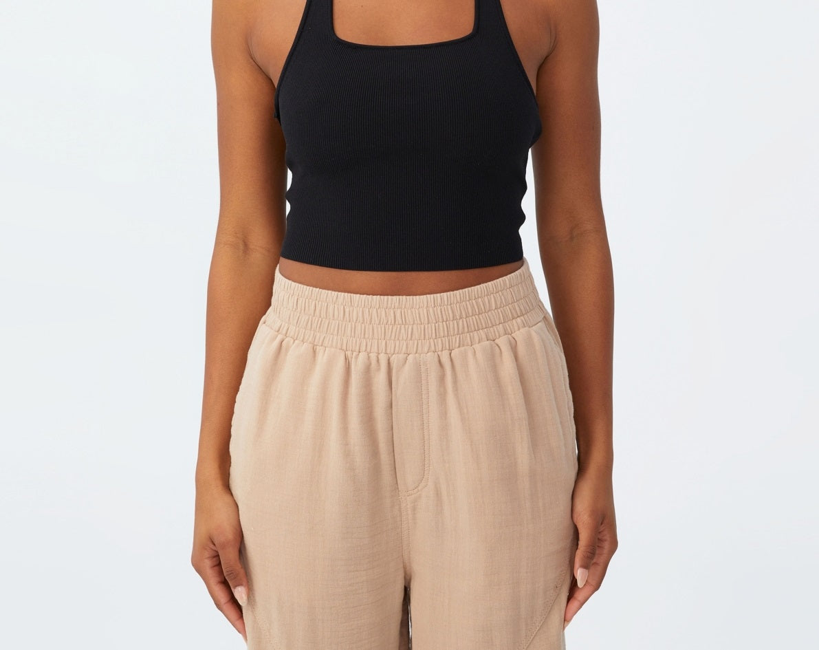 COTTON ON Top feminino de malha com decote torcido e alças finas, preto, tamanho grande