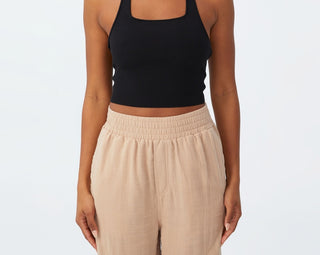 COTTON ON Top feminino de malha com decote torcido e alças finas, preto, tamanho médio