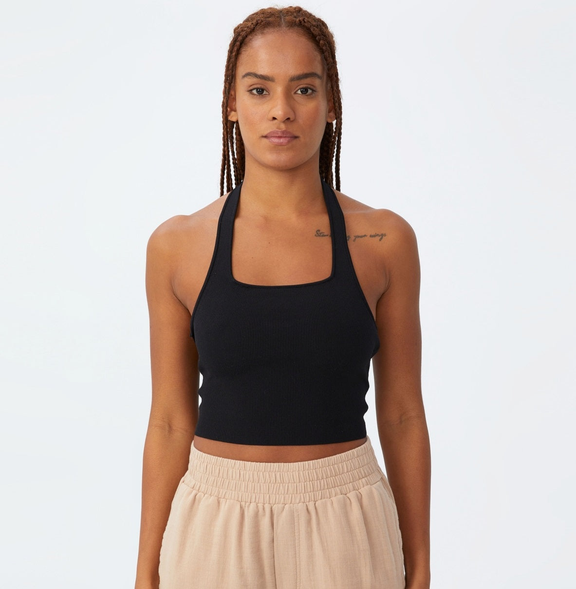 COTTON ON Top feminino de malha com decote torcido e alças finas, preto, tamanho extragrande