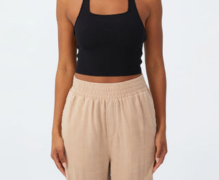 COTTON ON Top feminino de malha com decote torcido e alças finas, preto, tamanho extragrande