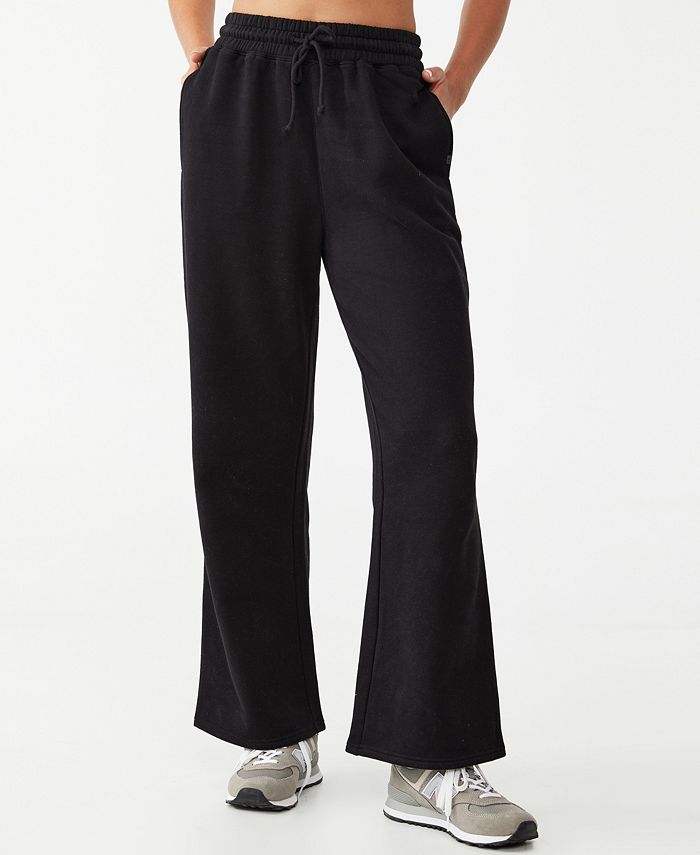 Calça de moletom feminina Cotton On Plush Wide Leg, preta, tamanho médio