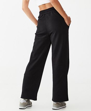 Calça de moletom feminina Cotton On Plush Wide Leg, preta, tamanho médio