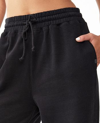 Calça de moletom feminina Cotton On Plush Wide Leg, preta, tamanho médio