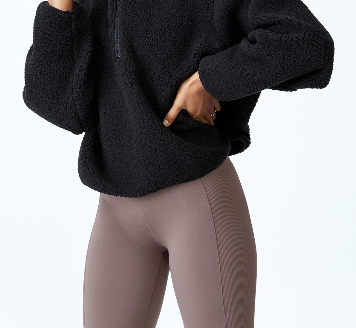 Suéter feminino COTTON ON Crop Sherpa com zíper e meio zíper, preto, tamanho pequeno