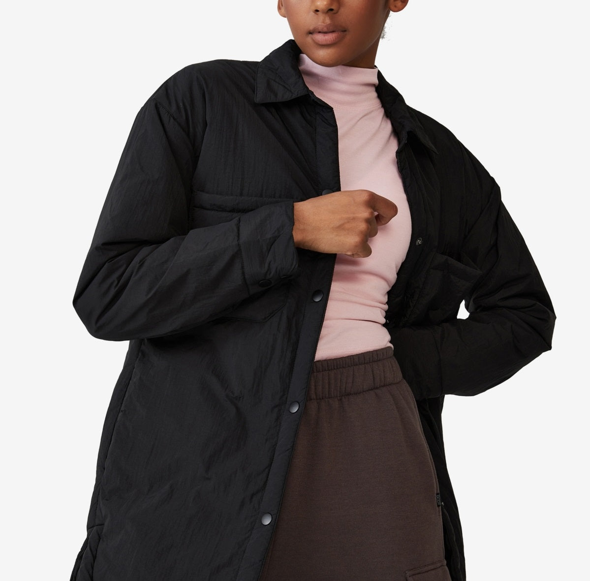 Jaqueta feminina The Puffer Shacket COTTON ON, preta, tamanho X-S