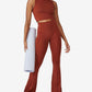Calça flare de ioga com contorno feminino COTTON ON, marrom, tamanho médio