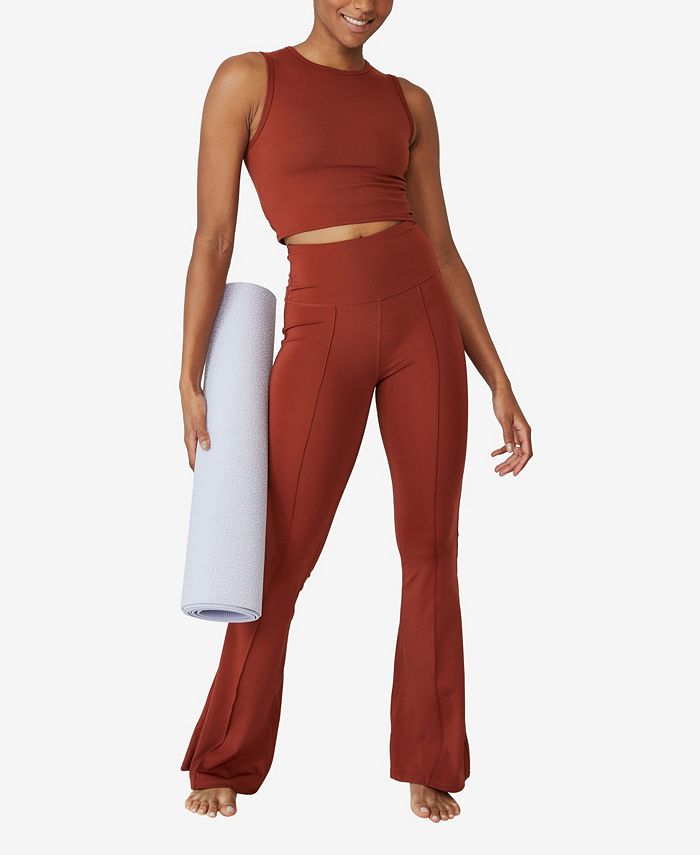 Calça flare de ioga com contorno feminino COTTON ON, marrom, tamanho médio
