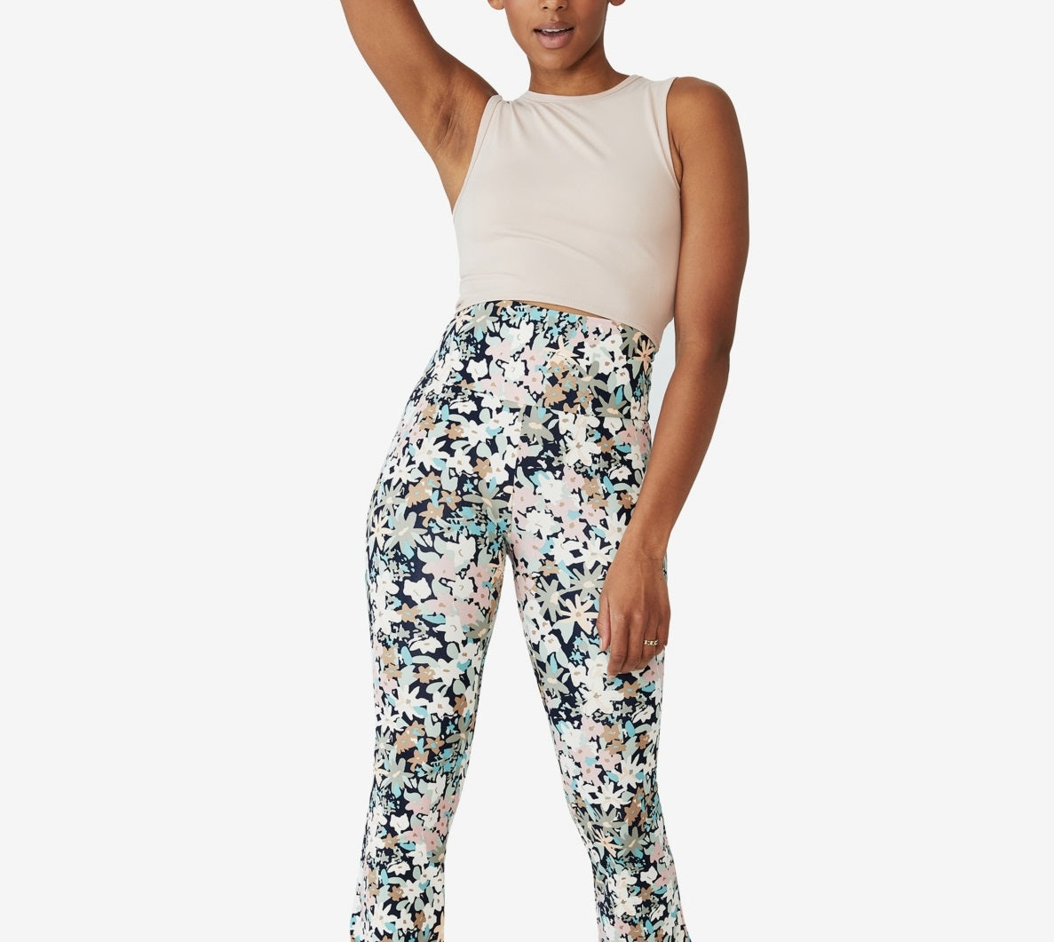 Calça flare de ioga com contorno feminino COTTON ON, verde, tamanho X-G