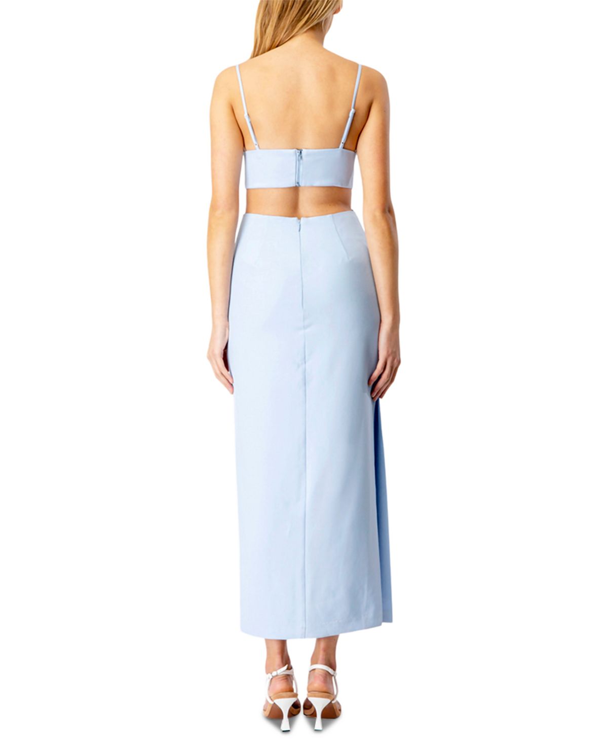 Vestido midi sem mangas com recorte Bardot feminino, azul, tamanho 4