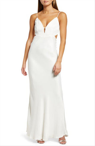 Vestido curto Karlotta com recortes Bardot em marfim, tamanho 6