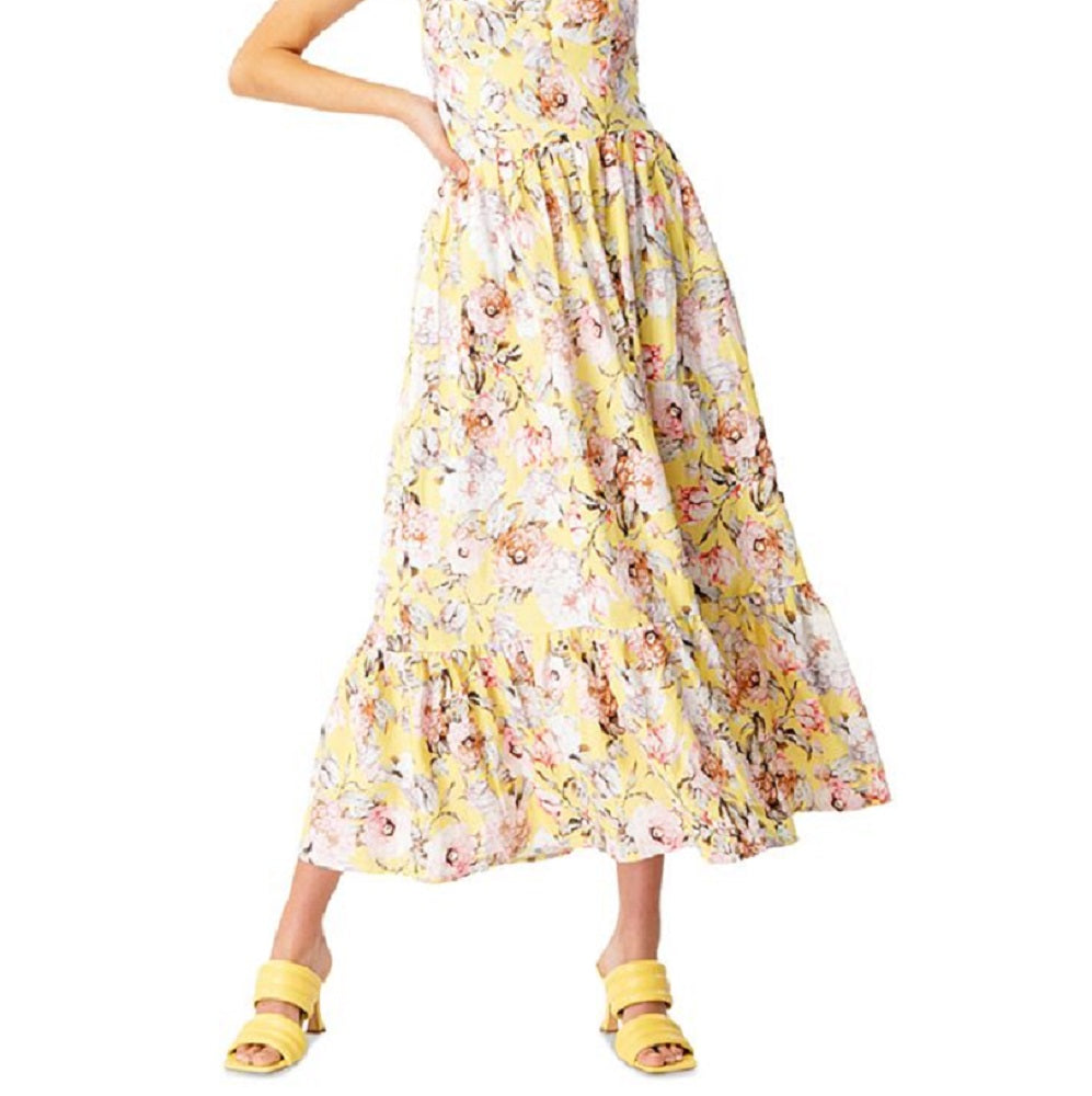 Vestido midi floral com alças finas Bardot Labella para mulheres, amarelo, tamanho 2