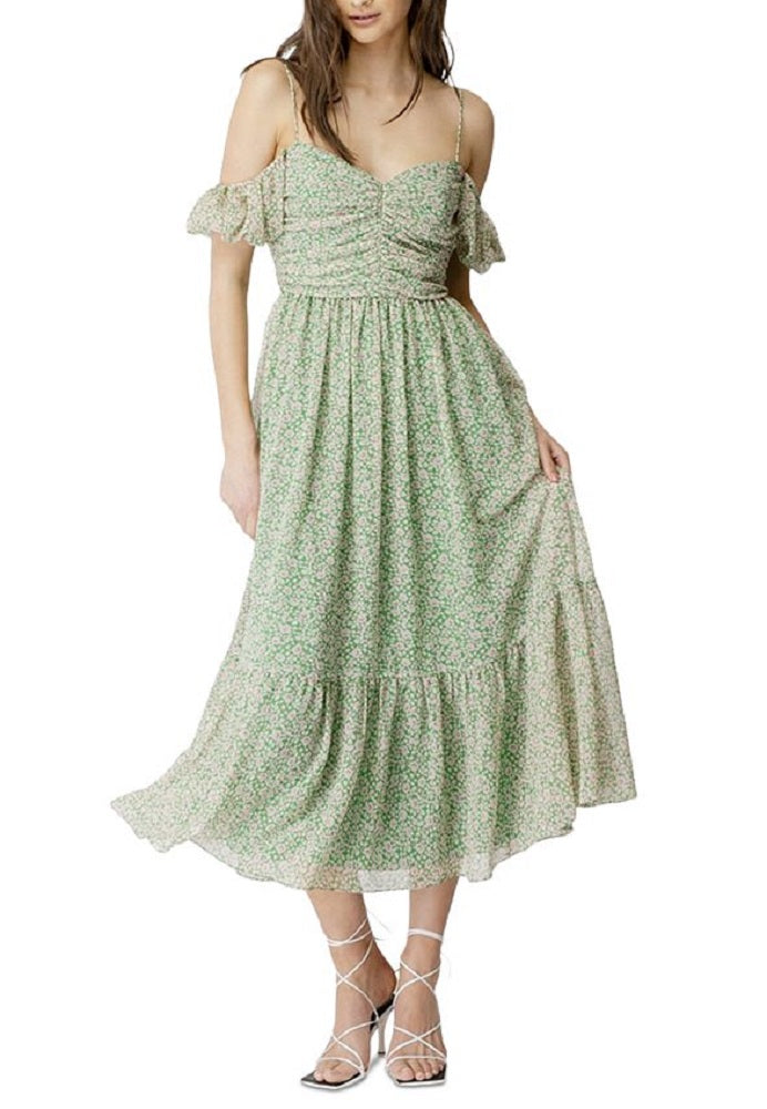 Vestido midi com ombros descobertos Fauna feminino Bardot, verde, tamanho 8