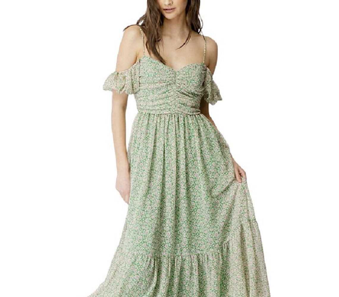 Vestido midi com ombros descobertos Fauna feminino Bardot, verde, tamanho 10