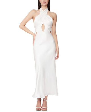 Vestido feminino Bardot Wyn com decote halter, branco, tamanho 8