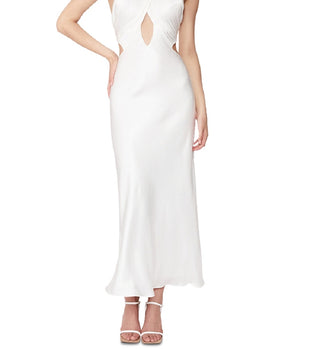 Vestido feminino Bardot Wyn com decote halter, branco, tamanho 10