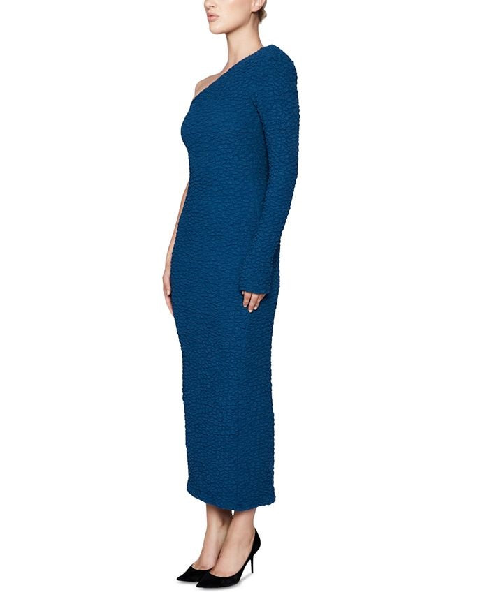 Vestido tubinho franzido de um ombro só feminino Bardot, azul, tamanho grande
