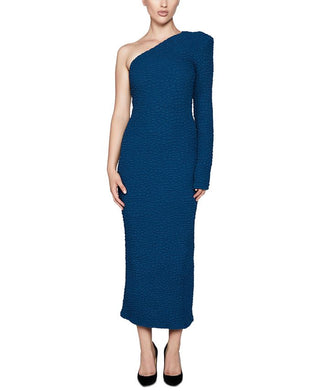 Vestido tubinho franzido de um ombro só feminino Bardot, azul, tamanho extragrande