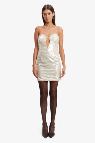 Bardot Jinxa Mini Vestido Recortado com Lantejoulas Nude