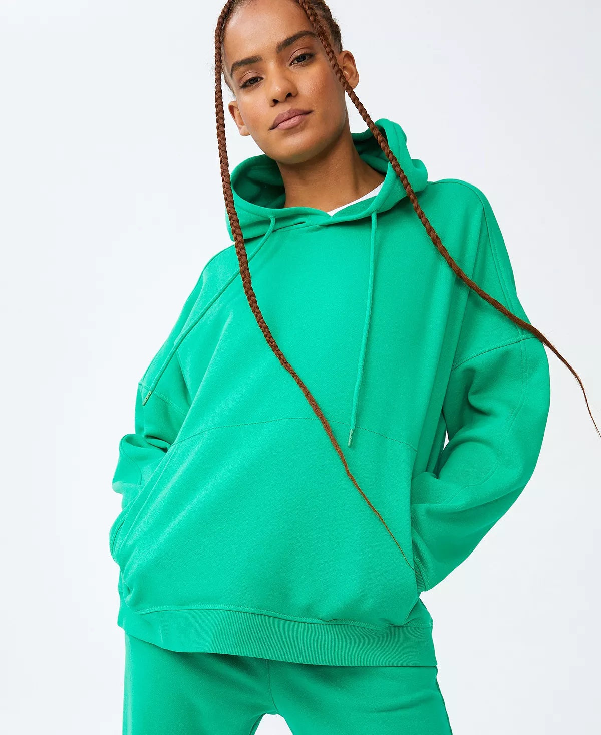 Moletom feminino de lã grande com capuz Cotton On Body, verde, tamanho grande