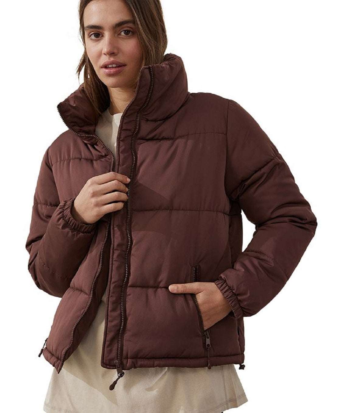 Jaqueta Puffer Cotton On Feminina The Recycled Mother Marrom Tamanho Médio