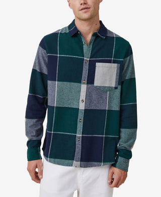 Camisa de manga comprida masculina Camden, tamanho X-G, verde, COTTON ON