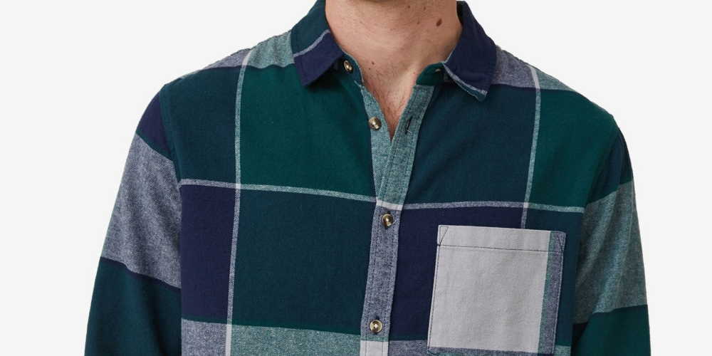 Camisa de manga comprida masculina Camden, tamanho X-G, verde, COTTON ON