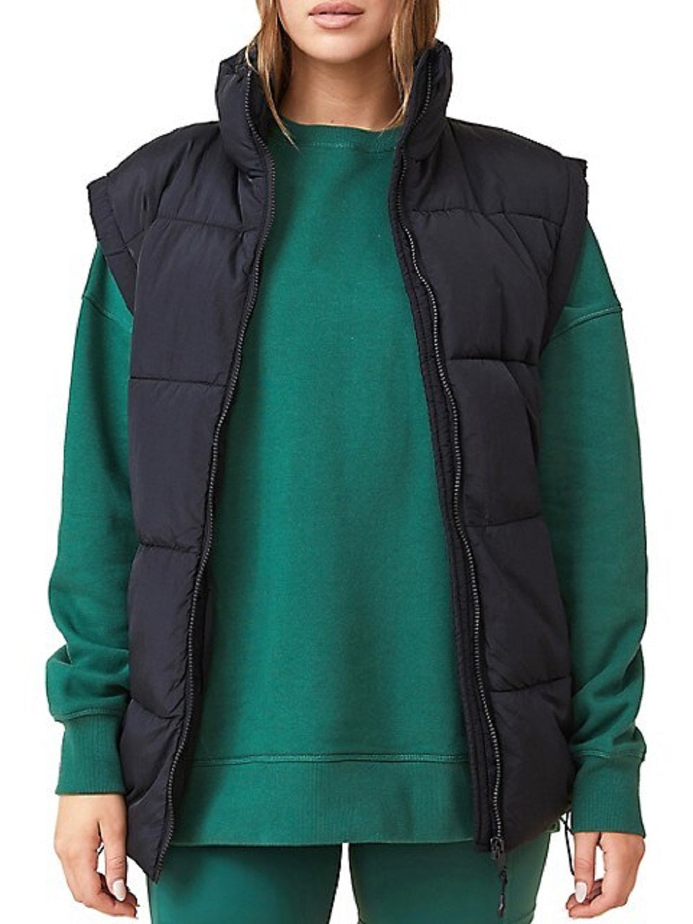 Jaqueta feminina Cotton On Recycled Mother Puffer, preta, tamanho médio