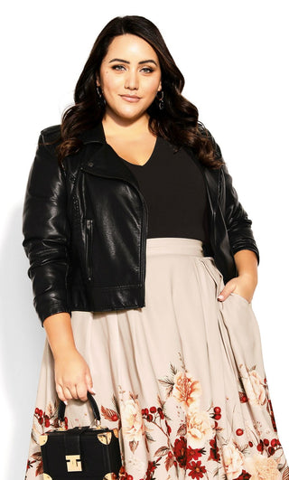 Saia com estampa floral Sophia City Chic em champanhe, tamanho médio