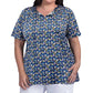 On The Plus Side - Printed Short Sleeve Ruffle and Tie Top - Plus