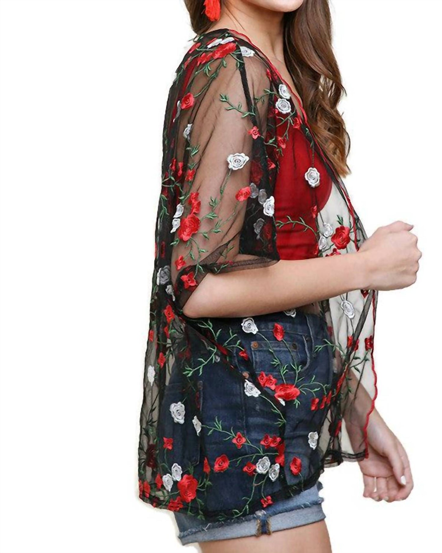 Umgee - Floral Embroidered Sheer Kimono