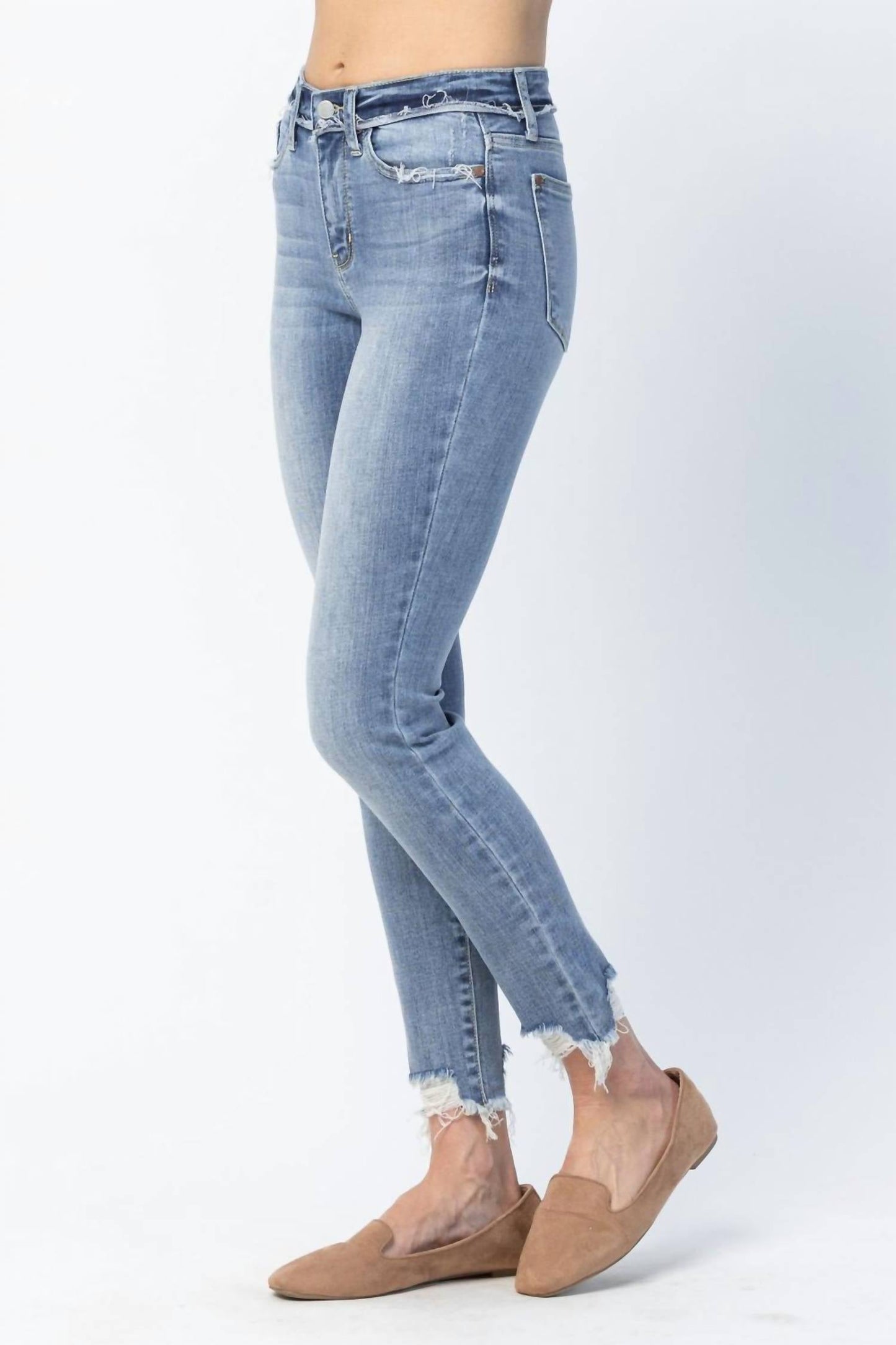 Judy Blue - Mid Rise Release Waistband Detail Skinny Jeans