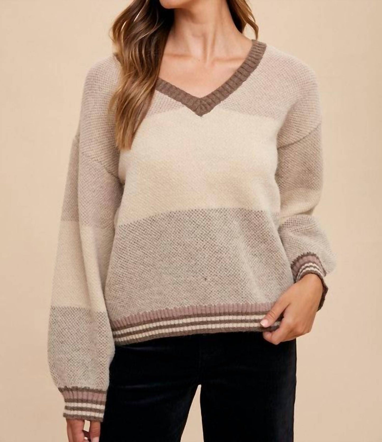 Anniewear - Color Block Sweater Top