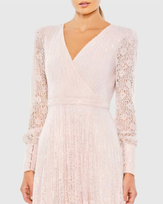 Mac Duggal - Vestido longo com manga comprida e renda com miçangas