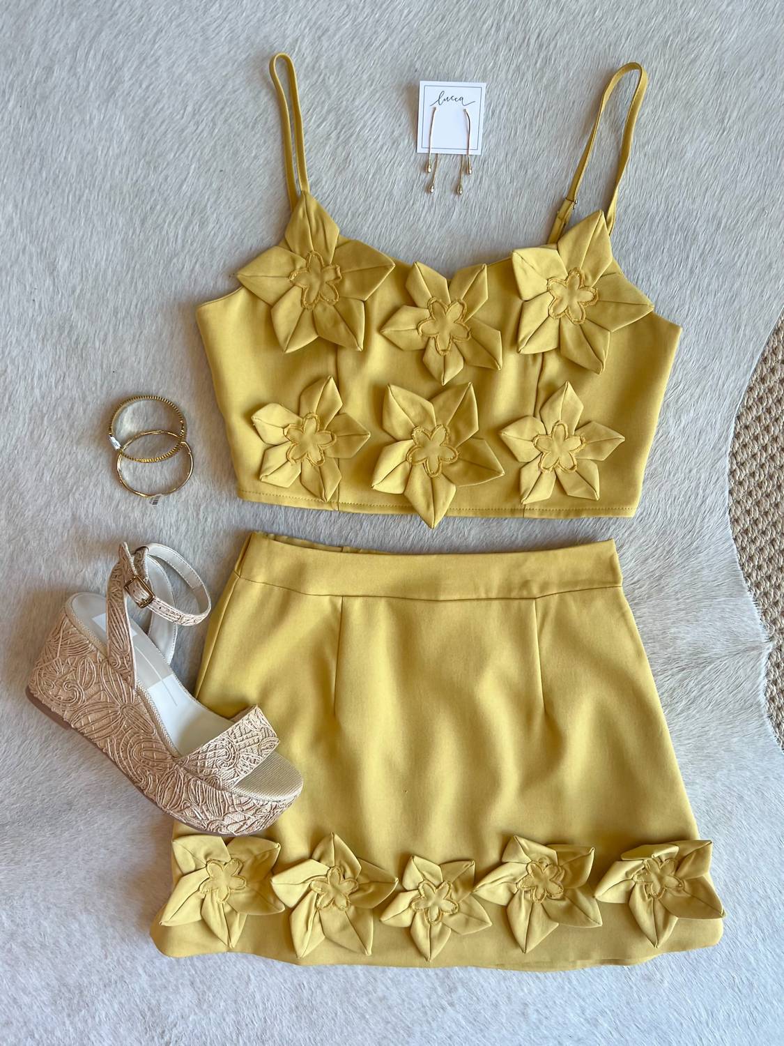 Sundayup - Floral Applique Top & Skirt Set