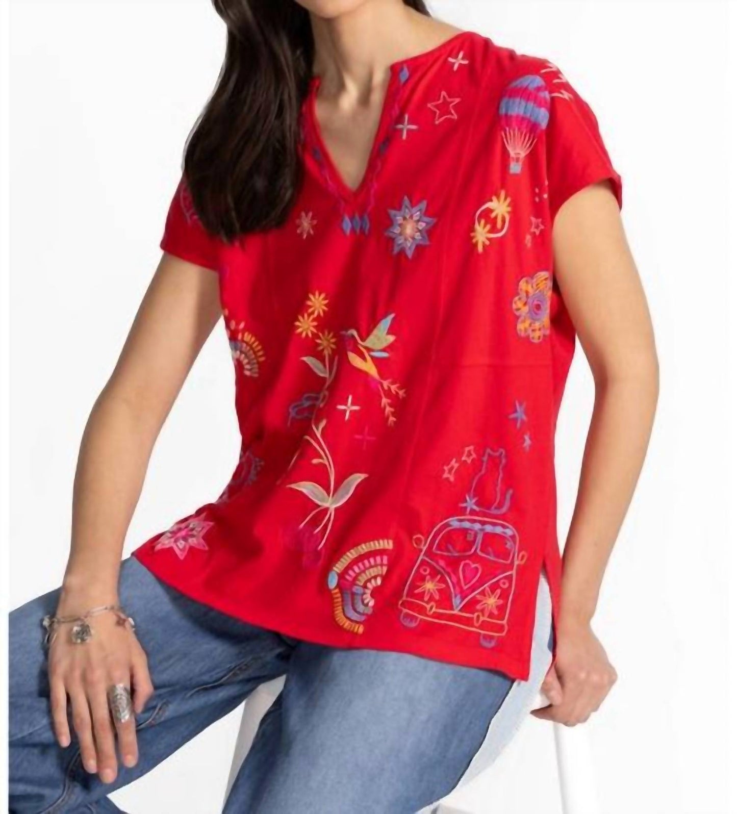 Johnny Was - EASY PANELED V‑NECK TEE LOULIA