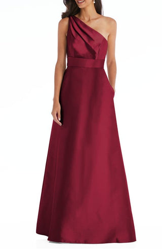 Alfred Sung One-Shoulder A-Line Gown - Burgundy