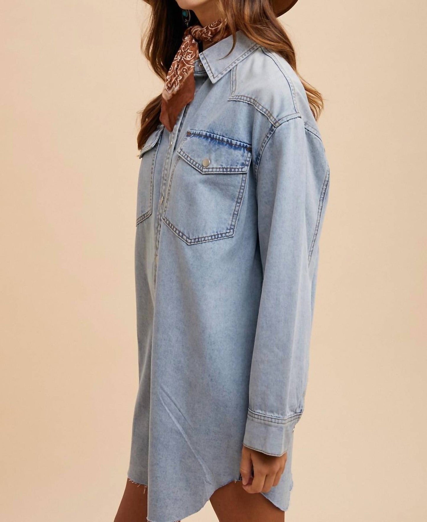 Anniewear - Comfort Stretch Denim Button Down Shirt Dress