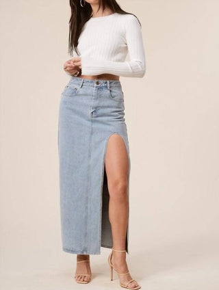 Mimosa - Clara Denim High Slit Maxi Skirt