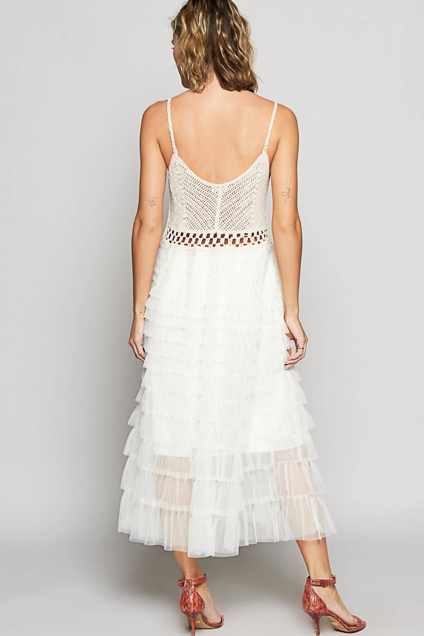 Pol - Sleeveless Crochet With Lace Ruffle Dress