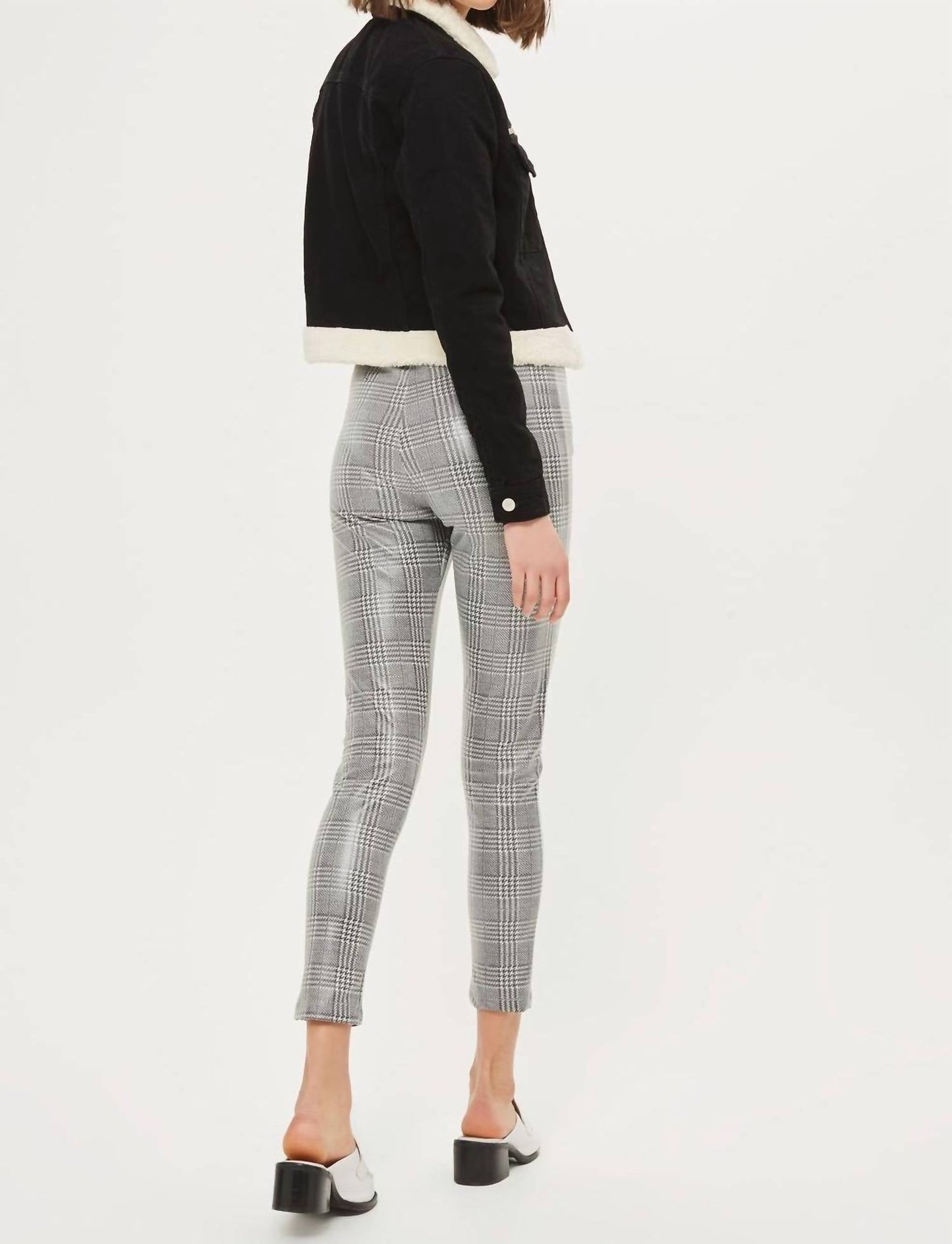 Topshop - Prince Of Wales Coated Houndstooth Zip Treggings