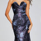Jovani - Elegant Floral Gown With Asymmetrical Detailing